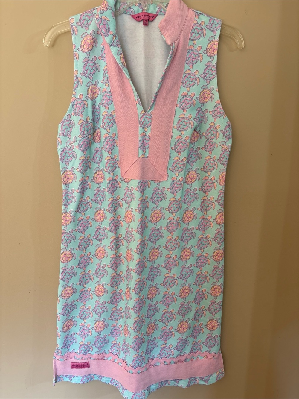 Simply Southern Women's Size S Pink Blue Turtles Sleeveless V-Neck Tennis Dress - Picture 3 of 9